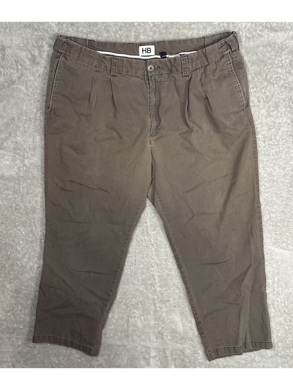 Harbor Bay Mens Khaki Pants Sz BIG 46 X30 Brown Flat Front Waist Relaxer